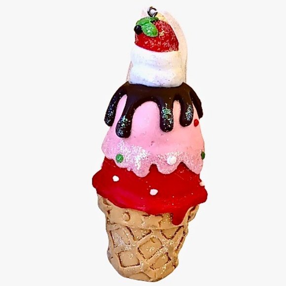 GERSON Ice Cream Cone Christmas Ornament CLAY DOUGH Cherry on Top New 4.5 - Picture 7 of 8